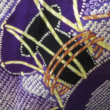 画像をギャラリービューアに読み込む, 羽織 アンティーク 昔長羽織 正絹 紫×多色 檜扇 鼓 昔 レトロモダン 明治・大正ロマン ちりよけ 上着 身丈98.3cm