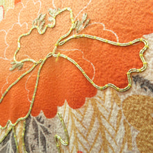 Load image into Gallery viewer, 襦袢 昔襦袢 長襦袢 アンティーク 正絹 オレンジ 御所人形の宝船曳き 金コマ刺繍 裏地紅絹 袷仕立 バチ衿 レトロ 明治・大正ロマン 身丈123cm