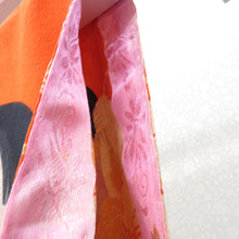 Load image into Gallery viewer, 襦袢 昔襦袢 長襦袢 アンティーク 正絹 オレンジ 御所人形の宝船曳き 金コマ刺繍 裏地紅絹 袷仕立 バチ衿 レトロ 明治・大正ロマン 身丈123cm