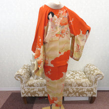 Load image into Gallery viewer, 襦袢 昔襦袢 長襦袢 アンティーク 正絹 オレンジ 御所人形の宝船曳き 金コマ刺繍 裏地紅絹 袷仕立 バチ衿 レトロ 明治・大正ロマン 身丈123cm
