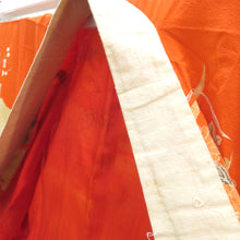 Load image into Gallery viewer, 襦袢 昔襦袢 長襦袢 アンティーク 正絹 オレンジ 御所人形の宝船曳き 金コマ刺繍 裏地紅絹 袷仕立 バチ衿 レトロ 明治・大正ロマン 身丈123cm