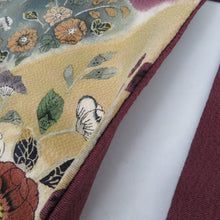 Load image into Gallery viewer, 名古屋帯 染め模様 落款入り 縮緬 小豆色ｘ多色 お太鼓柄 辻が花文様 正絹 カジュアル 着物帯 長さ372cm