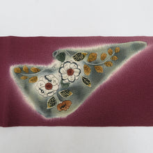 Load image into Gallery viewer, 名古屋帯 染め模様 落款入り 縮緬 小豆色ｘ多色 お太鼓柄 辻が花文様 正絹 カジュアル 着物帯 長さ372cm