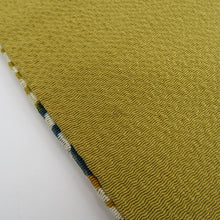 画像をギャラリービューアに読み込む, 名古屋帯 染め模様 縮緬 辛子色ｘ多色 波に桜と紅葉文様 全通柄 正絹 カジュアル 着物帯 長さ362cm