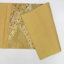 Load image into Gallery viewer, 袋帯 ゴールド系 金糸 正倉院文様 金色ｘ緑色ｘ多色 六通柄 正絹 フォーマル向け 着物帯 長さ432cm