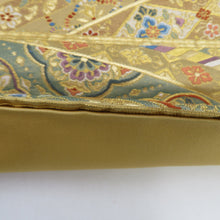 Load image into Gallery viewer, 袋帯 ゴールド系 金糸 正倉院文様 金色ｘ緑色ｘ多色 六通柄 正絹 フォーマル向け 着物帯 長さ432cm