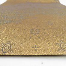Load image into Gallery viewer, 袋帯 ゴールド系 金色x緑色 切嵌文様 六通柄 正絹 フォーマル向け 着物帯 長さ432cm
