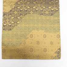 Load image into Gallery viewer, 袋帯 ゴールド系 金色x緑色 切嵌文様 六通柄 正絹 フォーマル向け 着物帯 長さ432cm
