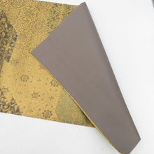 Load image into Gallery viewer, 袋帯 ゴールド系 金色x緑色 切嵌文様 六通柄 正絹 フォーマル向け 着物帯 長さ432cm