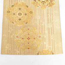 Load image into Gallery viewer, 袋帯 ゴールド系 金色x赤色ｘ緑色 華文様 六通柄 正絹 フォーマル向け 着物帯 長さ440cm