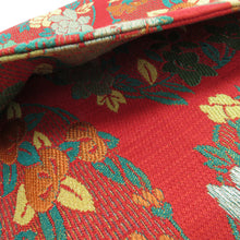 Load image into Gallery viewer, 半幅帯 アンティーク 絹 赤色ｘ黄色ｘ緑色 花丸文様 半巾帯 レトロ 昔帯 カジュアル 和洋ミックス 長さ344cm