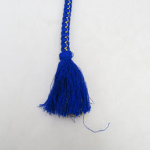 Load image into Gallery viewer, 帯締め 振袖用 帯〆 青色×金色 パールビーズ 飾り付き 金糸 絹100% 丸組 成人式 卒業式 和装小物 長さ168cm