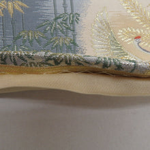 画像をギャラリービューアに読み込む, 袋帯 金糸銀糸 灰色ｘ金色ｘ緑色 向い鶴に松竹梅文様 六通柄 正絹 フォーマル向け 着物帯 長さ448cm