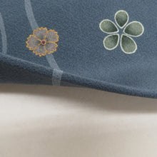 画像をギャラリービューアに読み込む, 名古屋帯 グレーブルーｘ多色 花に駒模様 全通柄 正絹 カジュアル 仕立て上がり 着物帯 長さ361cm