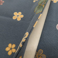 画像をギャラリービューアに読み込む, 名古屋帯 グレーブルーｘ多色 花に駒模様 全通柄 正絹 カジュアル 仕立て上がり 着物帯 長さ361cm