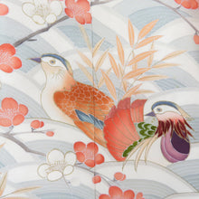 画像をギャラリービューアに読み込む, 色留袖 袷 ピンク色ｘ多色 パステル系 波にオシドリと花文様 正絹 広衿 三つ紋 片喰紋 フォーマル 仕立て上がり 身丈160cm