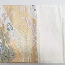 Load image into Gallery viewer, 袋帯 金糸 金色ｘ多色 花鳥平安文 御所車文様 六通柄 正絹 フォーマル向け 着物帯 長さ428cm