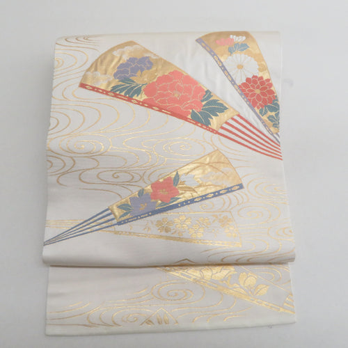 名古屋帯 正絹 刺繍 花丸文様 抹茶色 お太鼓柄 九寸帯 カジュアル 仕立て上がり 着物帯 長さ400cm 【キモノオフ野々市若松店】 名古屋帯 正絹 九寸帯 お太鼓柄 青緑 花柄 長さ349cm 幅30cm