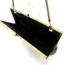 Load image into Gallery viewer, 和装バッグ ビーズバッグ グリーン系・黒花 オーロラカラー ハンドバッグ パーティーバッグ レトロ 着物バッグ 洋装 和小物