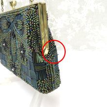 Load image into Gallery viewer, 和装バッグ ビーズバッグ グリーン系・黒花 オーロラカラー ハンドバッグ パーティーバッグ レトロ 着物バッグ 洋装 和小物