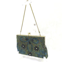 Load image into Gallery viewer, 和装バッグ ビーズバッグ グリーン系・黒花 オーロラカラー ハンドバッグ パーティーバッグ レトロ 着物バッグ 洋装 和小物