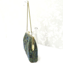 Load image into Gallery viewer, 和装バッグ ビーズバッグ グリーン系・黒花 オーロラカラー ハンドバッグ パーティーバッグ レトロ 着物バッグ 洋装 和小物