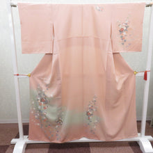 画像をギャラリービューアに読み込む, 訪問着 袷 ピンク×グリーンぼかし 花車 雪輪 広衿 正絹 入学式 フォーマル 仕立て上がり着物 身丈157.7cm