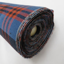 画像をギャラリービューアに読み込む, 反物 紬 着尺 正絹 ブルー×レッド 格子柄 チェック 女性着物用 生地 未仕立て カジュアル 普段着物 和裁練習 洋服リメイク 長さ1220cm