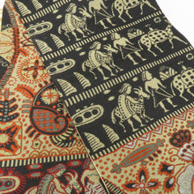 画像をギャラリービューアに読み込む, 京袋帯 昔帯 ベージュ系×ブラック エジプト壁画調 刺繍 一重太鼓 レトロモダン 明治・大正ロマン 正絹 長さ389.5cm