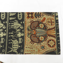 画像をギャラリービューアに読み込む, 京袋帯 昔帯 ベージュ系×ブラック エジプト壁画調 刺繍 一重太鼓 レトロモダン 明治・大正ロマン 正絹 長さ389.5cm