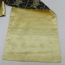 画像をギャラリービューアに読み込む, 京袋帯 昔帯 ベージュ系×ブラック エジプト壁画調 刺繍 一重太鼓 レトロモダン 明治・大正ロマン 正絹 長さ389.5cm