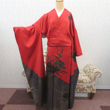 画像をギャラリービューアに読み込む, 振袖 襦袢付き 正絹 レッド×ブラック ゴールド シルバー 薔薇 市松 袷 広衿 成人式 卒業式 舞台衣装 フォーマル 仕立上り 着物 身長170ｃｍ 身丈170.2cm