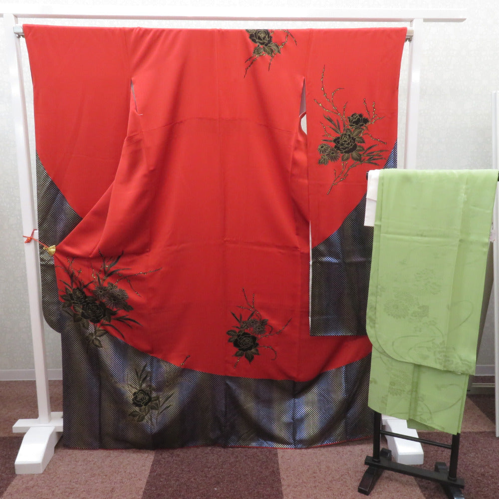 振袖 正絹 薄茶色ｘ多色 型染め 風景に花鳥紋様 袷 広衿 成人式 卒業式 舞台衣装 フォーマル 仕立上り 着物 身丈164cm 【キモノオフ野々市若松店】 振袖｜KIMONO・OFF キモノオフ【公式】きもの通販サイト - KIMONO OFF