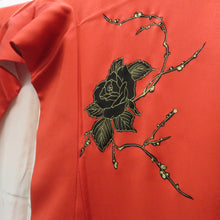 画像をギャラリービューアに読み込む, 振袖 襦袢付き 正絹 レッド×ブラック ゴールド シルバー 薔薇 市松 袷 広衿 成人式 卒業式 舞台衣装 フォーマル 仕立上り 着物 身長170ｃｍ 身丈170.2cm