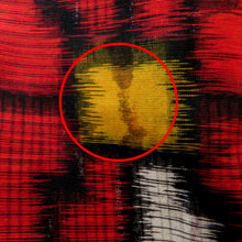 画像をギャラリービューアに読み込む, 小紋 アンティーク 銘仙 昔着物 赤×白黒黄 麻の葉 縞 格子 袷 バチ衿 正絹 昔きもの レトロモダン 明治・大正ロマン 和洋ミックス 身丈143.3cm