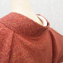 画像をギャラリービューアに読み込む, ウール着物 単衣 レッド系×多色 丸デザイン たたき調 バチ衿 カジュアルきもの 普段着物 ウールきもの 仕立て上がり 和洋ミックス 身丈147.5cm