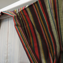 画像をギャラリービューアに読み込む, 紬 着物 袷 ブラウン×多色 縞柄 バチ衿 正絹 カジュアル 仕立て上がり着物 ストライプ 身丈157cm