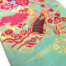 Load image into Gallery viewer, 昔 名古屋帯 緑 地紙文 金彩