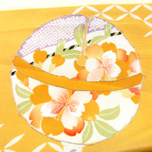 画像をギャラリービューアに読み込む, 名古屋帯 アンティーク帯 昔名古屋帯 絹 薄黄ｘオレンジ 鈴文様 金コマ銀コマ刺繍 昔帯 レトロモダン 明治・大正ロマン 長さ375cm