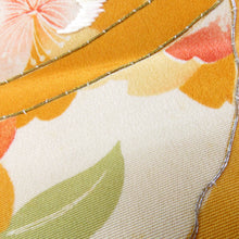 画像をギャラリービューアに読み込む, 名古屋帯 アンティーク帯 昔名古屋帯 絹 薄黄ｘオレンジ 鈴文様 金コマ銀コマ刺繍 昔帯 レトロモダン 明治・大正ロマン 長さ375cm