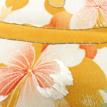 画像をギャラリービューアに読み込む, 名古屋帯 アンティーク帯 昔名古屋帯 絹 薄黄ｘオレンジ 鈴文様 金コマ銀コマ刺繍 昔帯 レトロモダン 明治・大正ロマン 長さ375cm