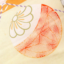 画像をギャラリービューアに読み込む, 名古屋帯 アンティーク帯 昔名古屋帯 絹 薄黄ｘオレンジ 鈴文様 金コマ銀コマ刺繍 昔帯 レトロモダン 明治・大正ロマン 長さ375cm