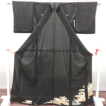 画像をギャラリービューアに読み込む, 黒留袖 アンティーク 昔着物 絽 夏物 黒×多色 風景 金刺繍 正絹 フォーマル レトロ 明治・大正ロマン ディスプレイ リメイク 身丈169cm