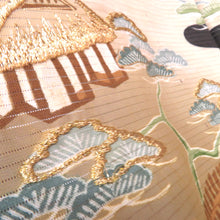 画像をギャラリービューアに読み込む, 黒留袖 アンティーク 昔着物 絽 夏物 黒×多色 風景 金刺繍 正絹 フォーマル レトロ 明治・大正ロマン ディスプレイ リメイク 身丈169cm