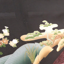 画像をギャラリービューアに読み込む, 黒留袖 アンティーク 昔着物 絽 夏物 黒×多色 風景 金刺繍 正絹 フォーマル レトロ 明治・大正ロマン ディスプレイ リメイク 身丈169cm