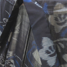 画像をギャラリービューアに読み込む, 夏着物 昔 夏物 アンティーク 濃紺×グレー 青 地紙文 桔梗 流水 昔着物 バチ衿 正絹 昔きもの レトロ 明治・大正ロマン サイズ小さめ 身丈145.7cm