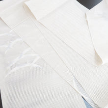 画像をギャラリービューアに読み込む, 名古屋帯 夏用帯 夏名古屋帯 オフホワイト地 水色×白色 金糸 露芝柄 松葉仕立て 絽 夏 お太鼓柄 長さ387cm