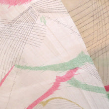 Load image into Gallery viewer, ウール着物 サマーウール 夏物 単衣 薄黄ｘ多色 雲取 松 バチ衿 カジュアルきもの 普段着物 仕立て上がり 身丈156.2cm