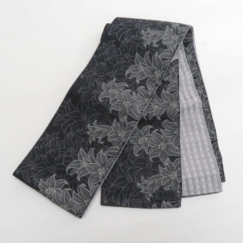 半幅帯 アンティーク 絹 日本刺繍 希少 花柄 ピンクｘベージュｘ青 仕立て上がり 長さ348cm 【キモノオフ野々市若松店】 半幅帯 アンティーク 絹 日本刺繍 希少 花柄 ピンクxベージュx青
