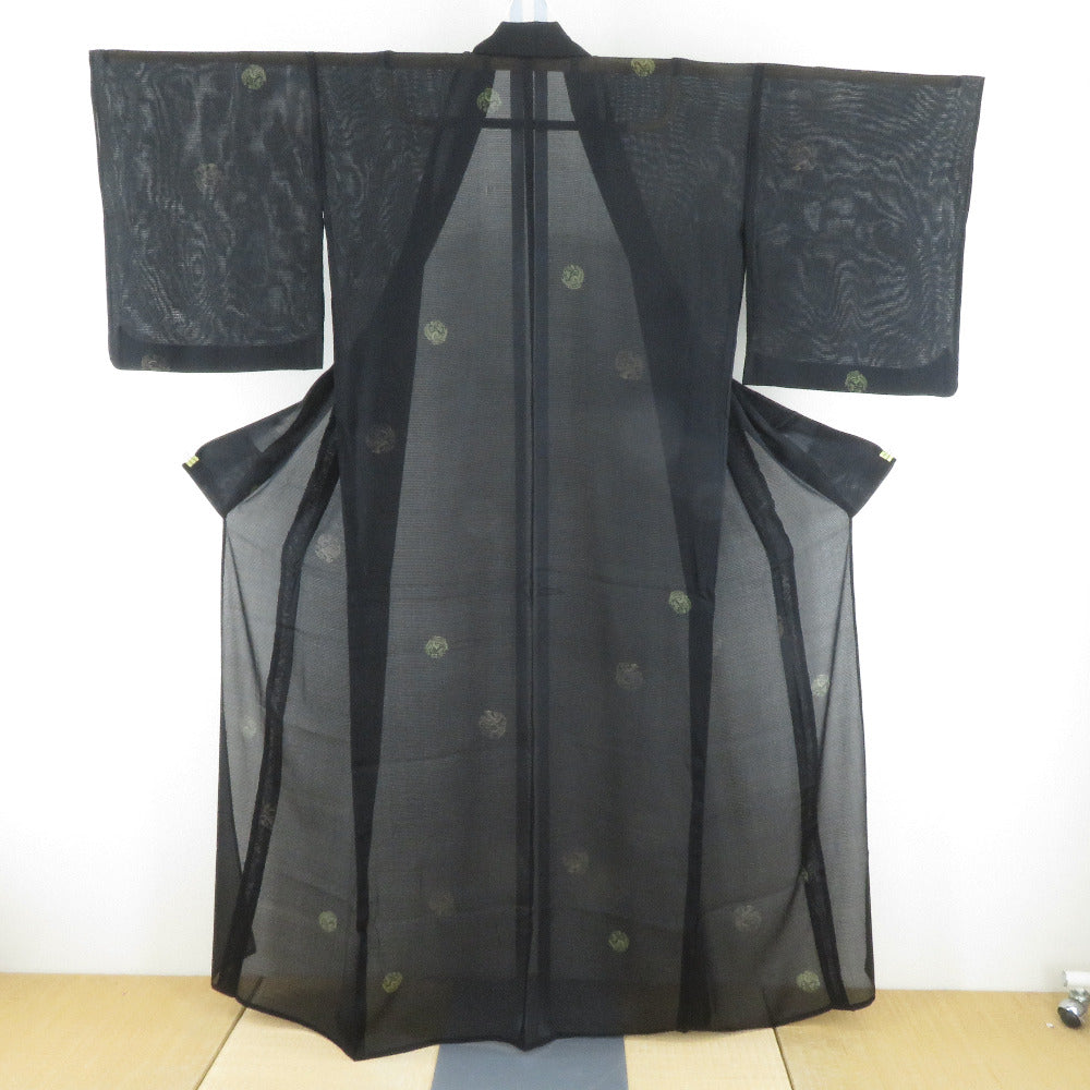小紋 片身変わり 縞模様x千鳥格子模様 グレー 単衣 広衿 正絹 仕立て